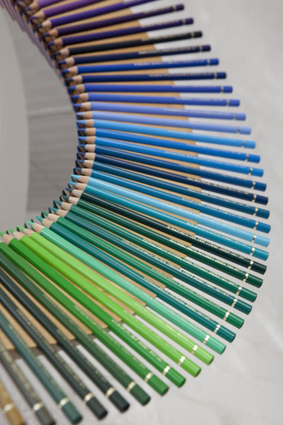 Click the image for a view of: Arnhem Mirror 2011 Convex security mirror, Linde Hout (Lime wood), 120 colour pencils, magnets Edition 5 750X750X700mm